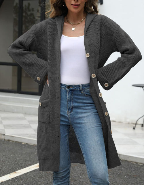 Load image into Gallery viewer, Pocketed Button Up Long Sleeve Hooded Cardigan
