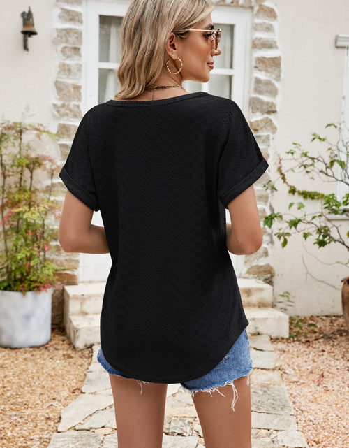 Load image into Gallery viewer, Full Size Round Neck Eyelet Short Sleeve Top
