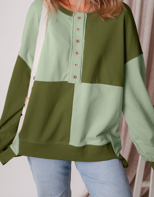 Load image into Gallery viewer, Color Block Half Button Long Sleeve Sweatshirt
