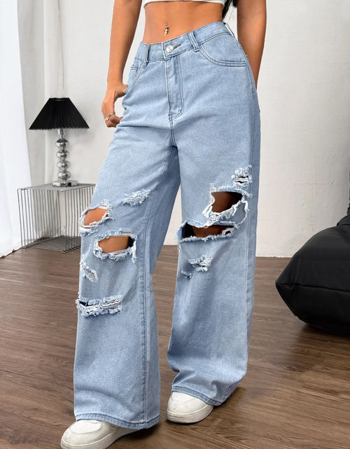Load image into Gallery viewer, Distressed Wide Leg Jeans with Pockets
