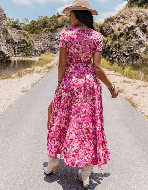 Load image into Gallery viewer, Floral V-Neck Slit Dress
