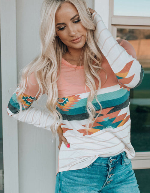 Load image into Gallery viewer, Geometric Round Neck Long Sleeve T-Shirt
