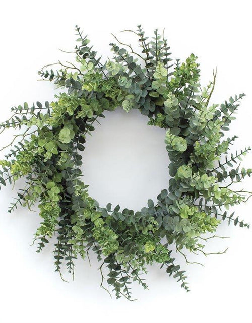 Load image into Gallery viewer, Mixed Eucalyptus Leaf Foliage Wreath with Twig Accents 29"D
