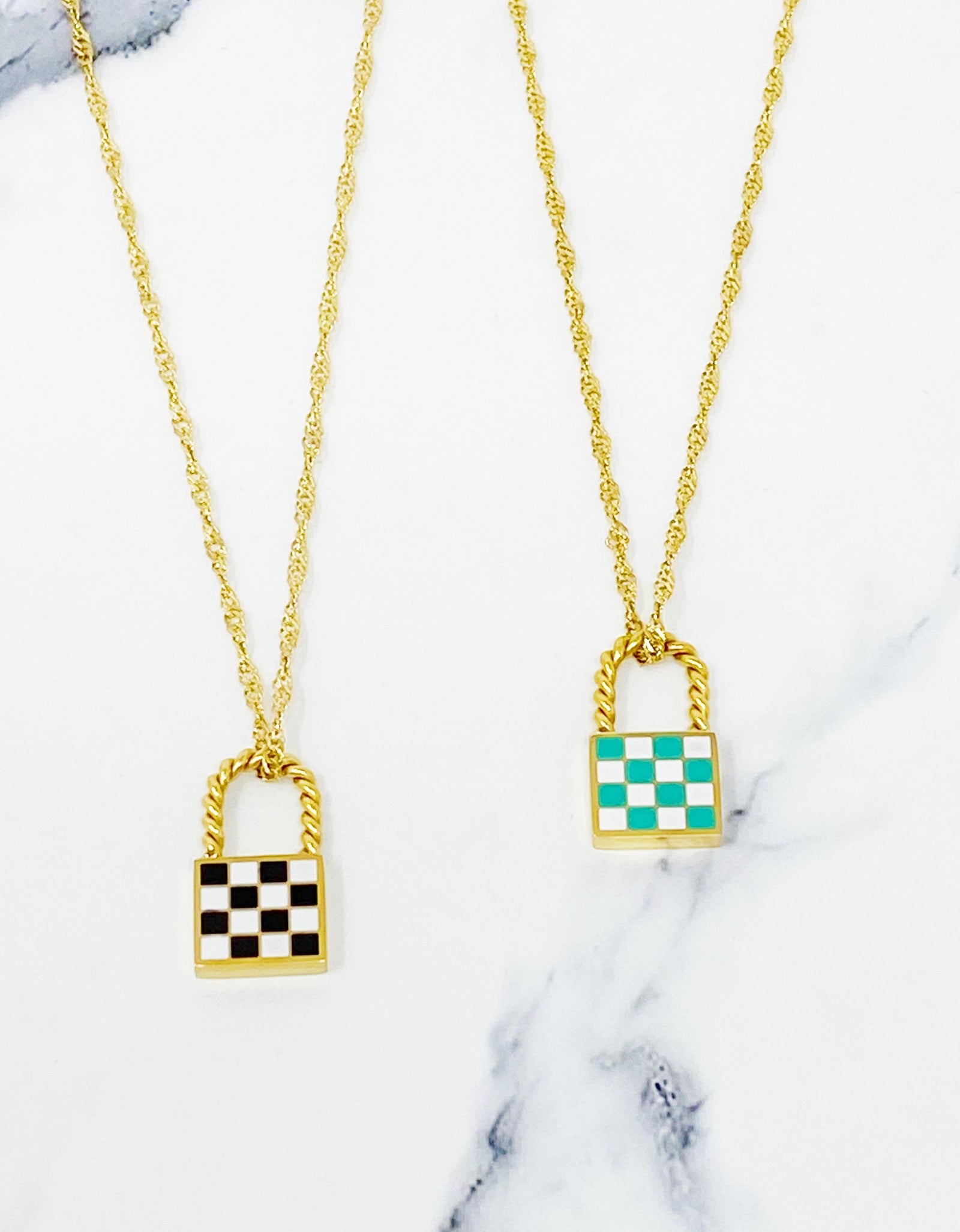 Checkered Locket Necklace by Ellisonyoung.com