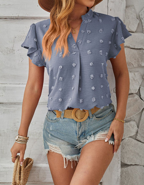 Load image into Gallery viewer, Swiss Dot Notched Cap Sleeve T-Shirt
