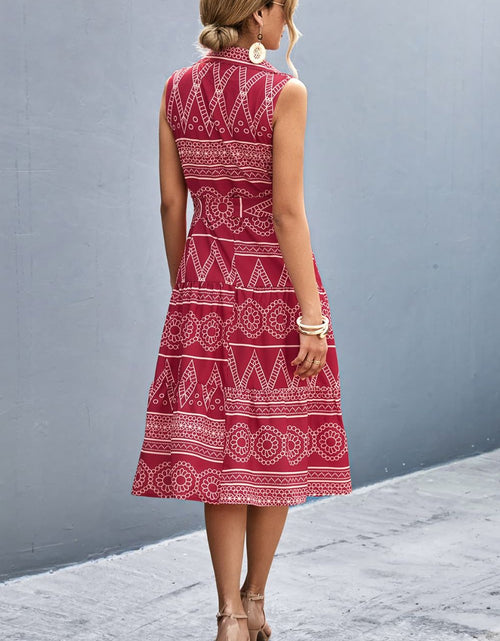 Load image into Gallery viewer, Printed Button Front Tie-Waist Sleeveless Collared Dress
