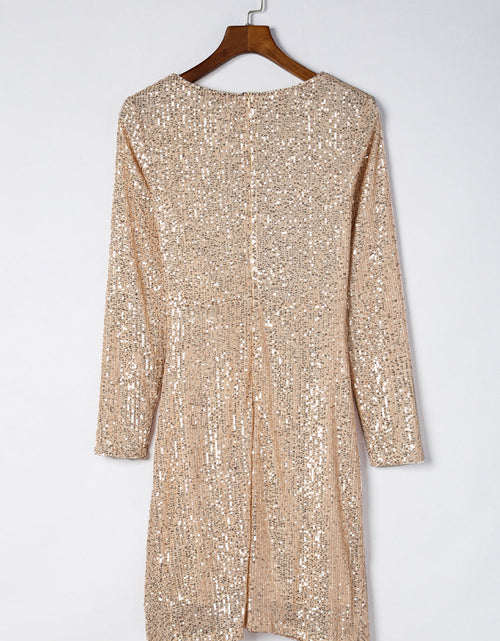 Load image into Gallery viewer, Sequin Knot Round Neck Long Sleeve Mini Dress
