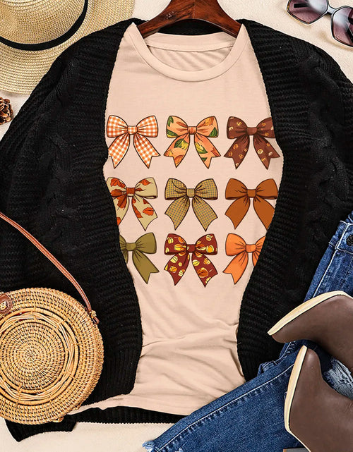 Load image into Gallery viewer, Bow Graphic Round Neck Short Sleeve T-Shirt
