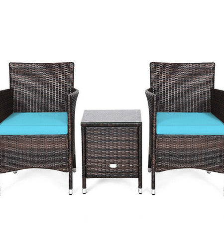 3 Pcs Outdoor Rattan Wicker Furniture Set-Blue
