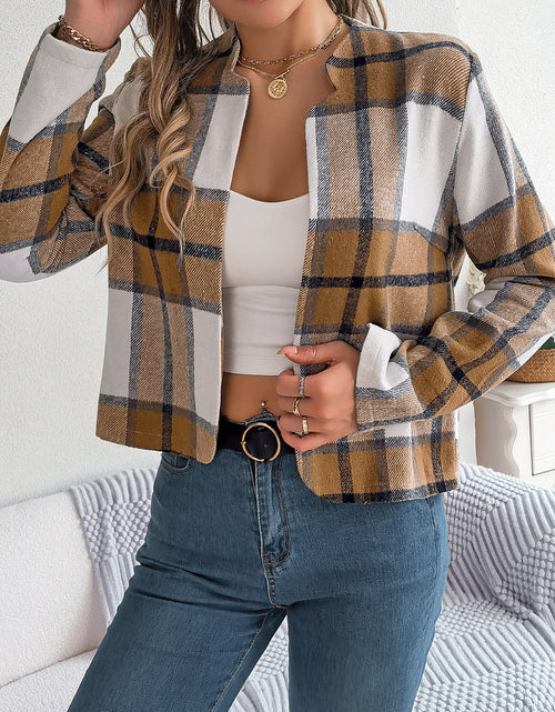 Load image into Gallery viewer, Plaid Open Front Long Sleeve Jacket
