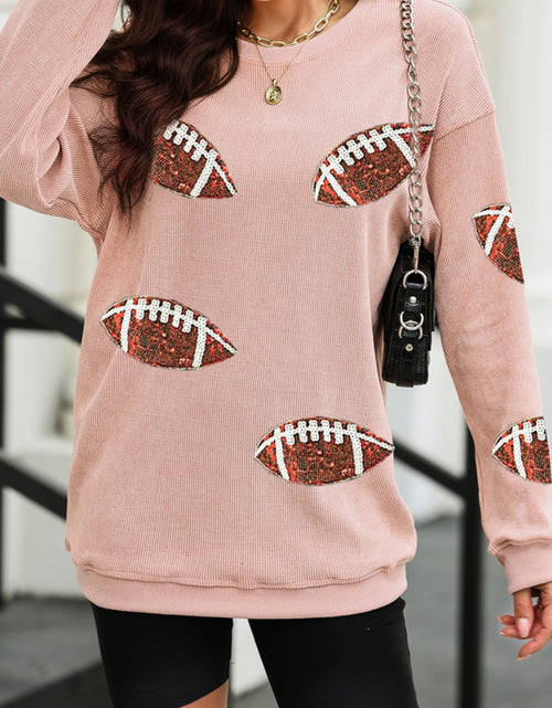 Load image into Gallery viewer, Sequin Football Patch Corduroy Sweatshirt
