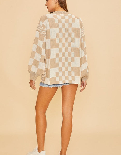 Load image into Gallery viewer, Annie Wear Checkered Open Front Drop Shoulder Cardigan
