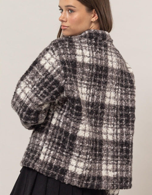 Load image into Gallery viewer, HYFVE Plaid Collared Neck Boucle Jacket with Pockets
