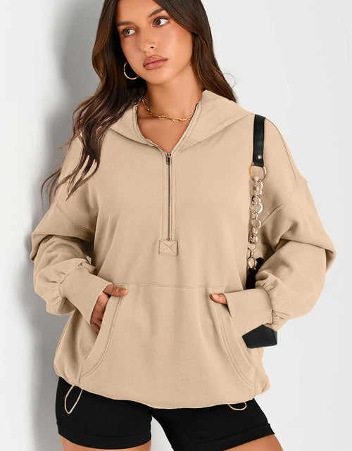 Load image into Gallery viewer, Pocketed Half Zip Long Sleeve Hoodie
