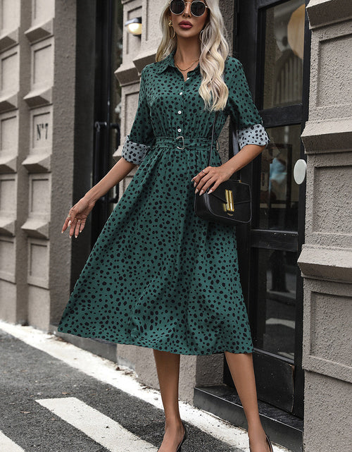 Load image into Gallery viewer, Perfee Printed Belted Long Sleeve Midi Dress
