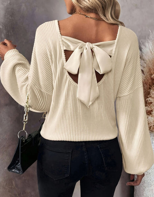 Load image into Gallery viewer, Bow Back V-Neck Drop Shoulder T-Shirt

