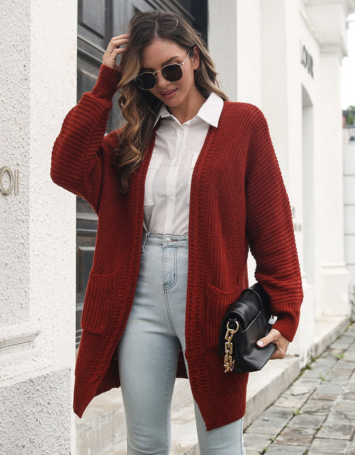 Load image into Gallery viewer, Open Front Rib-Knit Cardigan with Pockets
