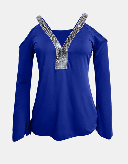 Load image into Gallery viewer, Sequin V-Neck Cold Shoulder Top
