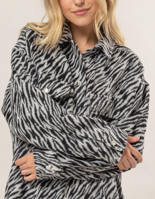 Load image into Gallery viewer, HYFVE Zebra Print Snap Down Long Sleeve Shacket

