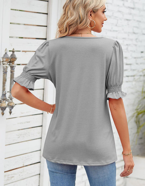 Load image into Gallery viewer, Smocked Square Neck Short Sleeve T-Shirt
