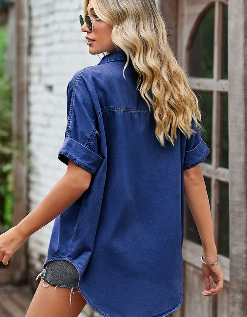 Load image into Gallery viewer, Collared Neck Denim Jacket with Pockets
