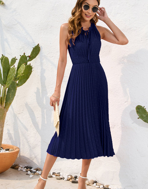 Load image into Gallery viewer, Swiss Dot Tie Neck Sleeveless Dress
