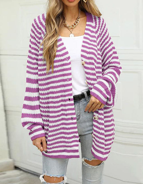 Load image into Gallery viewer, Striped Button Down Long Sleeve Cardigan
