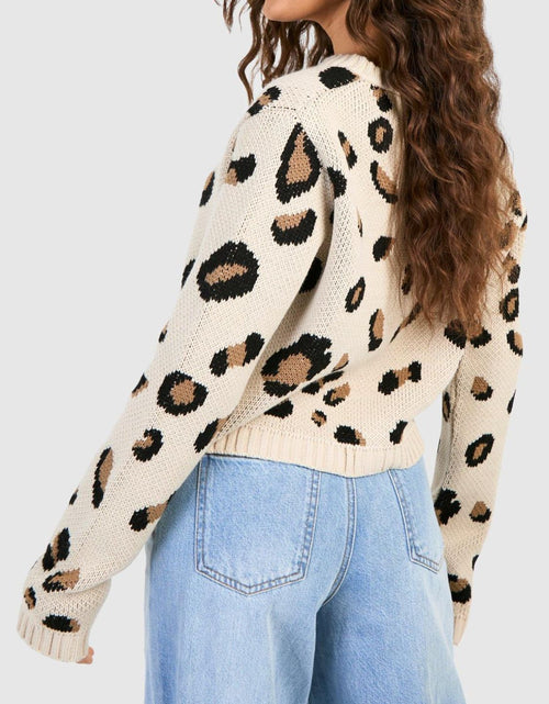Load image into Gallery viewer, Tied Leopard Round Neck Cardigan
