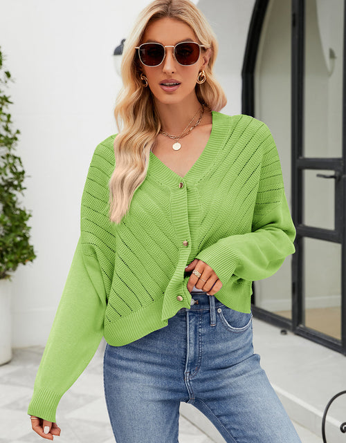 Load image into Gallery viewer, Eyelet Button Front Long Sleeve Cardigan

