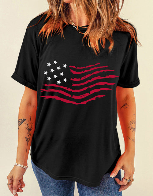 Load image into Gallery viewer, US Flag Round Neck Short Sleeve T-Shirt
