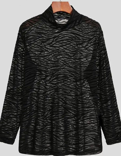 Load image into Gallery viewer, Men's Zebra Print Mock Neck Long Sleeve Mesh Top
