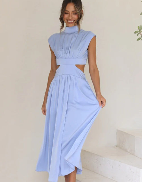 Load image into Gallery viewer, Cutout Mock Neck Sleeveless Ruched Dress
