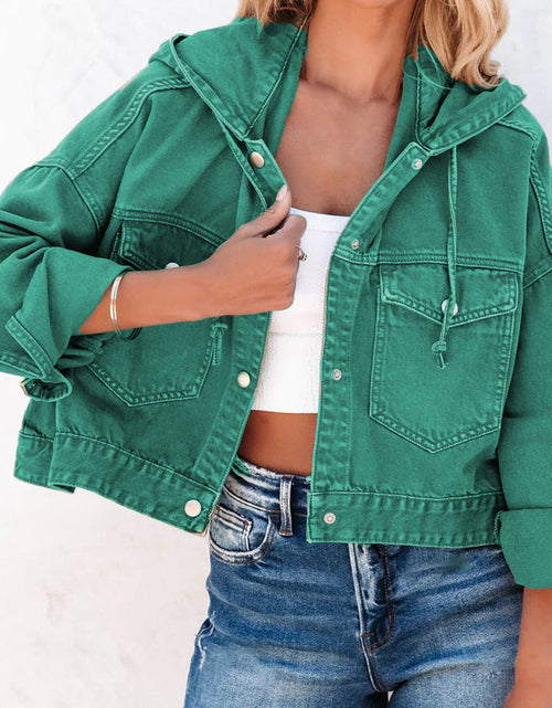 Load image into Gallery viewer, Hooded Dropped Shoulder Denim Jacket
