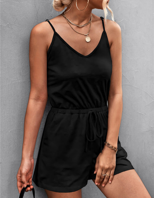 Load image into Gallery viewer, Spaghetti Strap V-Neck Pocket Romper

