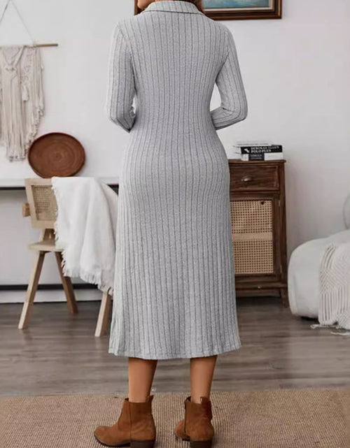 Load image into Gallery viewer, Collared Neck Long Sleeve Midi Dress
