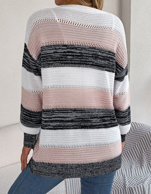 Load image into Gallery viewer, Openwork Striped Open Front Cardigan

