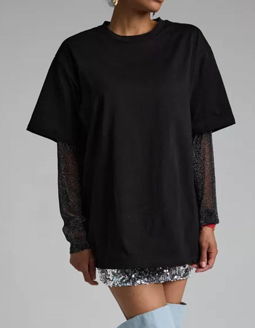 Load image into Gallery viewer, Faux Layered Round Neck Mesh Sleeve Top
