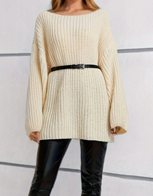 Load image into Gallery viewer, Boat Neck Dropped Shoulder Mini Sweater Dress

