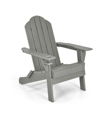 Foldable Weather Resistant Patio Chair with Built-in Cup Holder-Gray