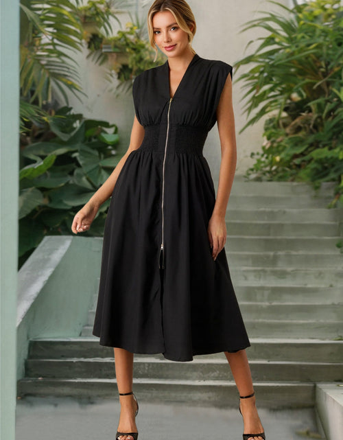 Load image into Gallery viewer, Smocked Zip Front Cap Sleeve Dress
