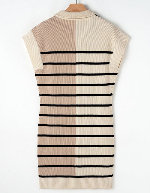 Load image into Gallery viewer, Striped Quarter Zip Cap Sleeve Sweater Dress
