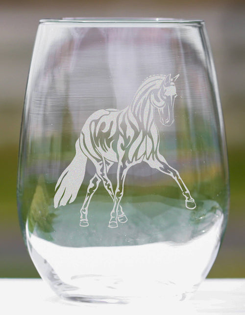 Load image into Gallery viewer, Half Pass Dressage Horse Stemless Wine Glasses - Perfect for Dressage Horse Riders by Classy Equine
