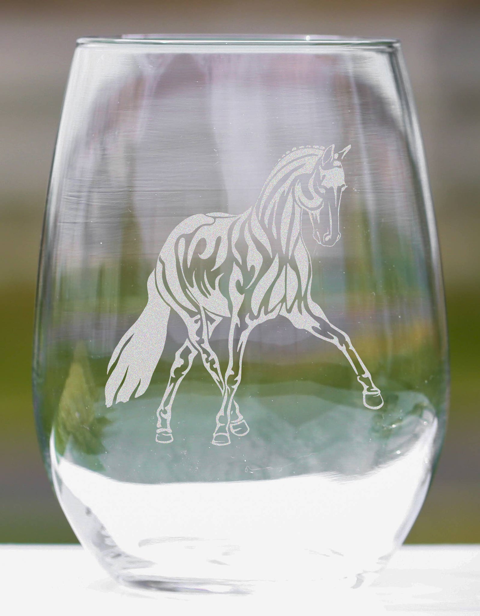 Half Pass Dressage Horse Stemless Wine Glasses - Perfect for Dressage Horse Riders by Classy Equine