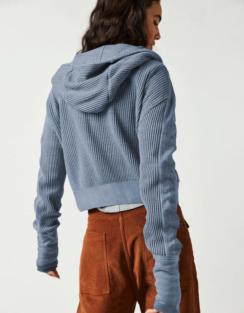 Load image into Gallery viewer, Waffle-Knit Dropped Shoulder Hooded Jacket

