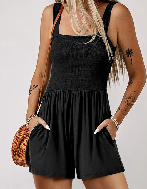 Load image into Gallery viewer, Square Neck Smocked Romper with Pocket
