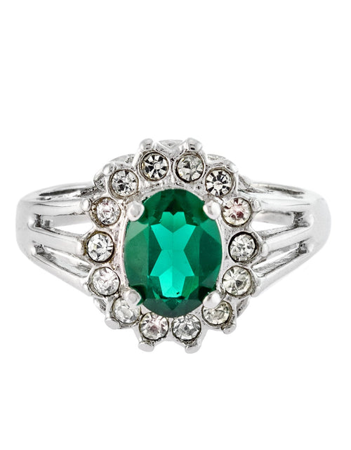 Load image into Gallery viewer, Vintage Jewelry Genuine Stone or Crystal Surrounded by Clear Austrian Crystals Ring Made in the USA by PVD Vintage Jewelry
