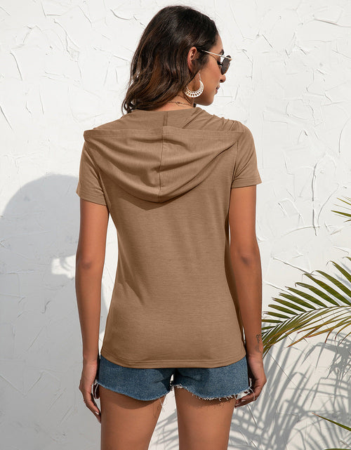 Load image into Gallery viewer, Ivy Lane Half-Zip Short Sleeve Hooded Top

