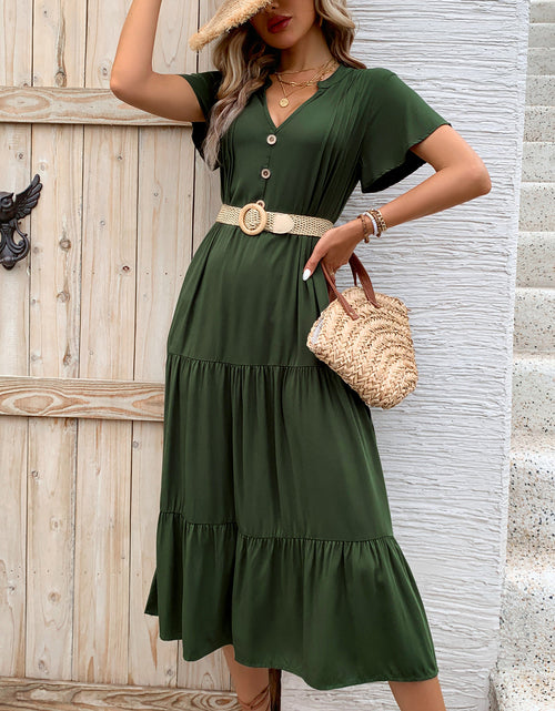 Load image into Gallery viewer, Perfee Tiered Notched Short Sleeve Midi Dress
