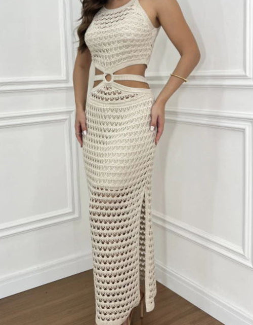 Load image into Gallery viewer, Cutout Slit Round Neck Sweater Dress
