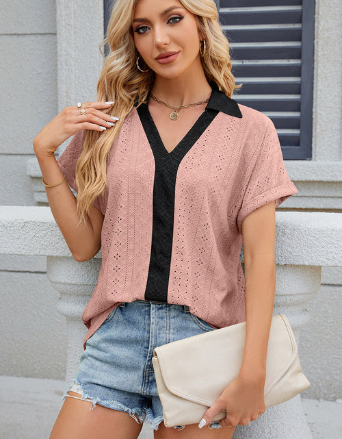 Load image into Gallery viewer, Eyelet Johnny Collar Short Sleeve T-Shirt
